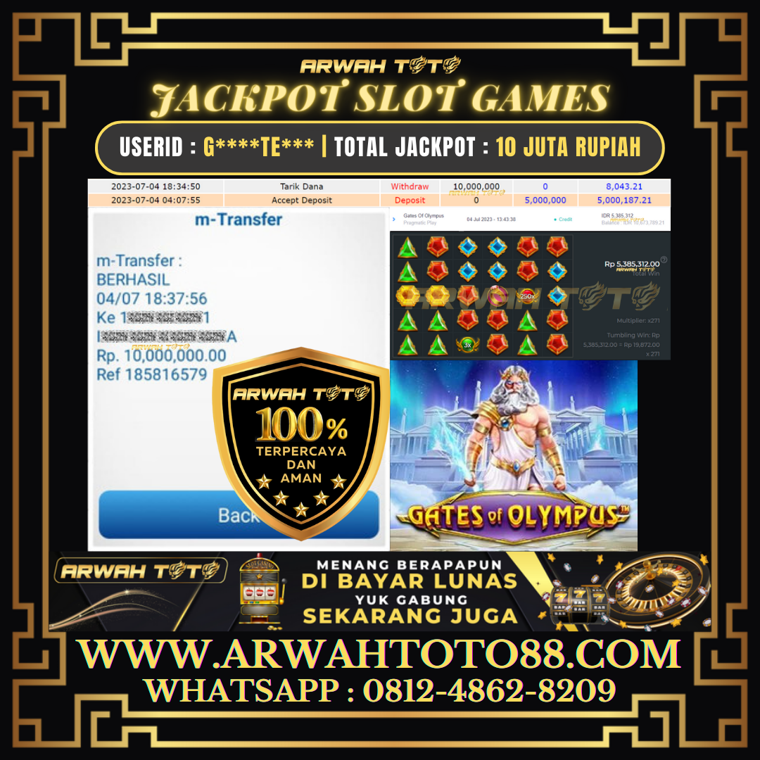 Bukti Pembayaran JP ARWAH TOTO LUNAS Jackpot SLOT Withdraw Berhasil Rp 10.000.000
