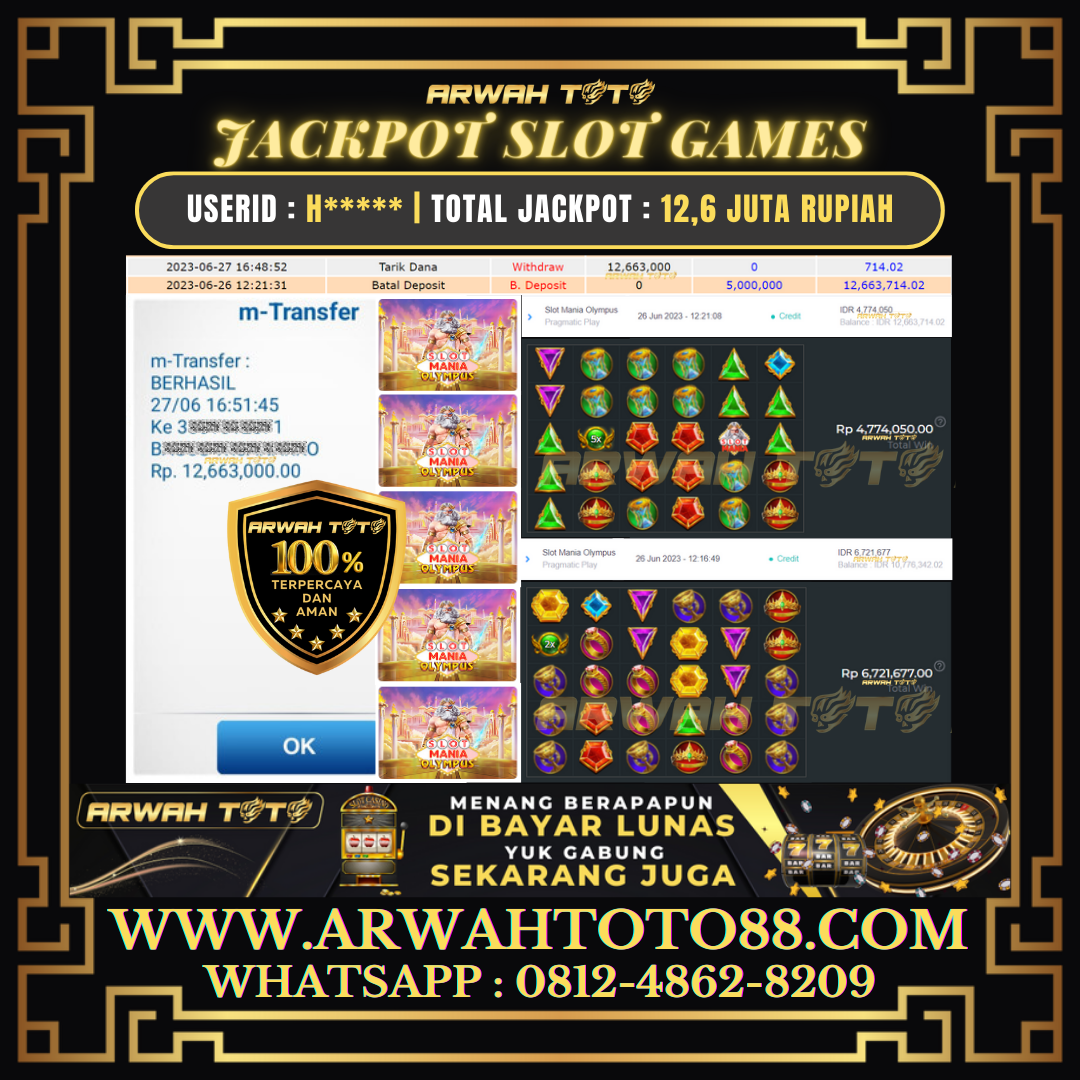 Bukti Pembayaran JP ARWAH TOTO LUNAS Jackpot SLOT Withdraw Berhasil Rp 12.663.000