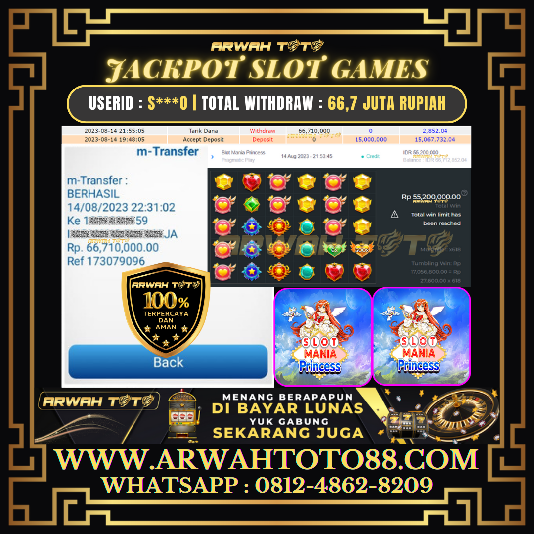 ARWAH TOTO JP DIBAYAR LUNAS Jackpot SLOT Withdraw Berhasil Rp 66.710.000