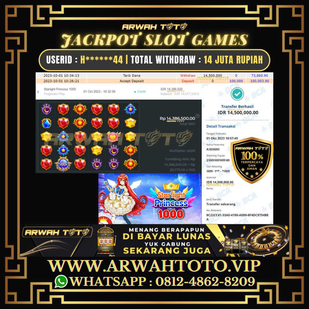ARWAH TOTO JP DIBAYAR LUNAS Jackpot SLOT GAMES Withdraw Berhasil Rp 14.000.000