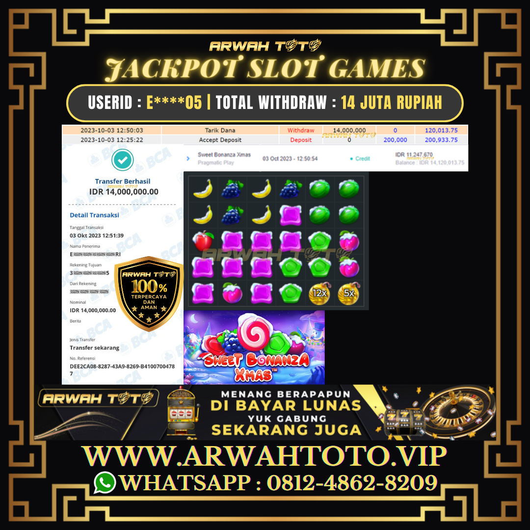 ARWAH TOTO JP DIBAYAR LUNAS Jackpot SLOT GAMES Withdraw Berhasil Rp 14.000.000