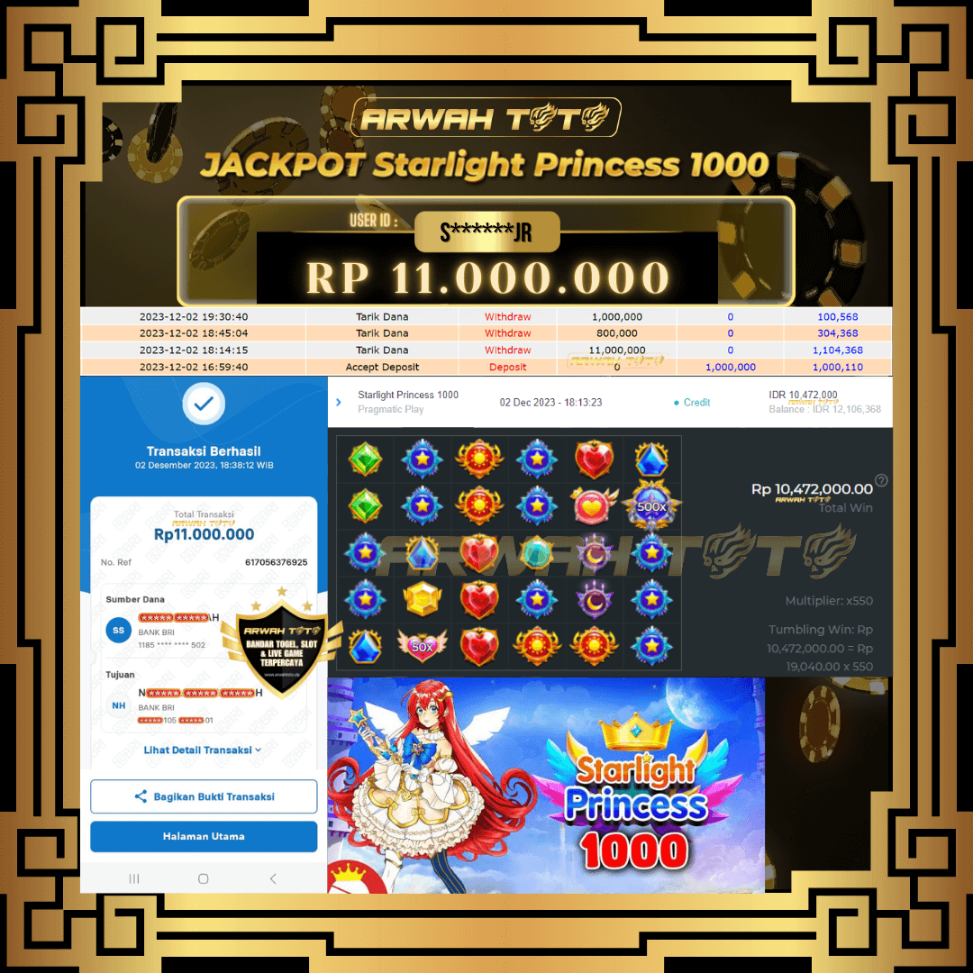 ARWAH TOTO JP DIBAYAR LUNAS Jackpot SLOT GAMES Withdraw Berhasil Rp 11.000.000