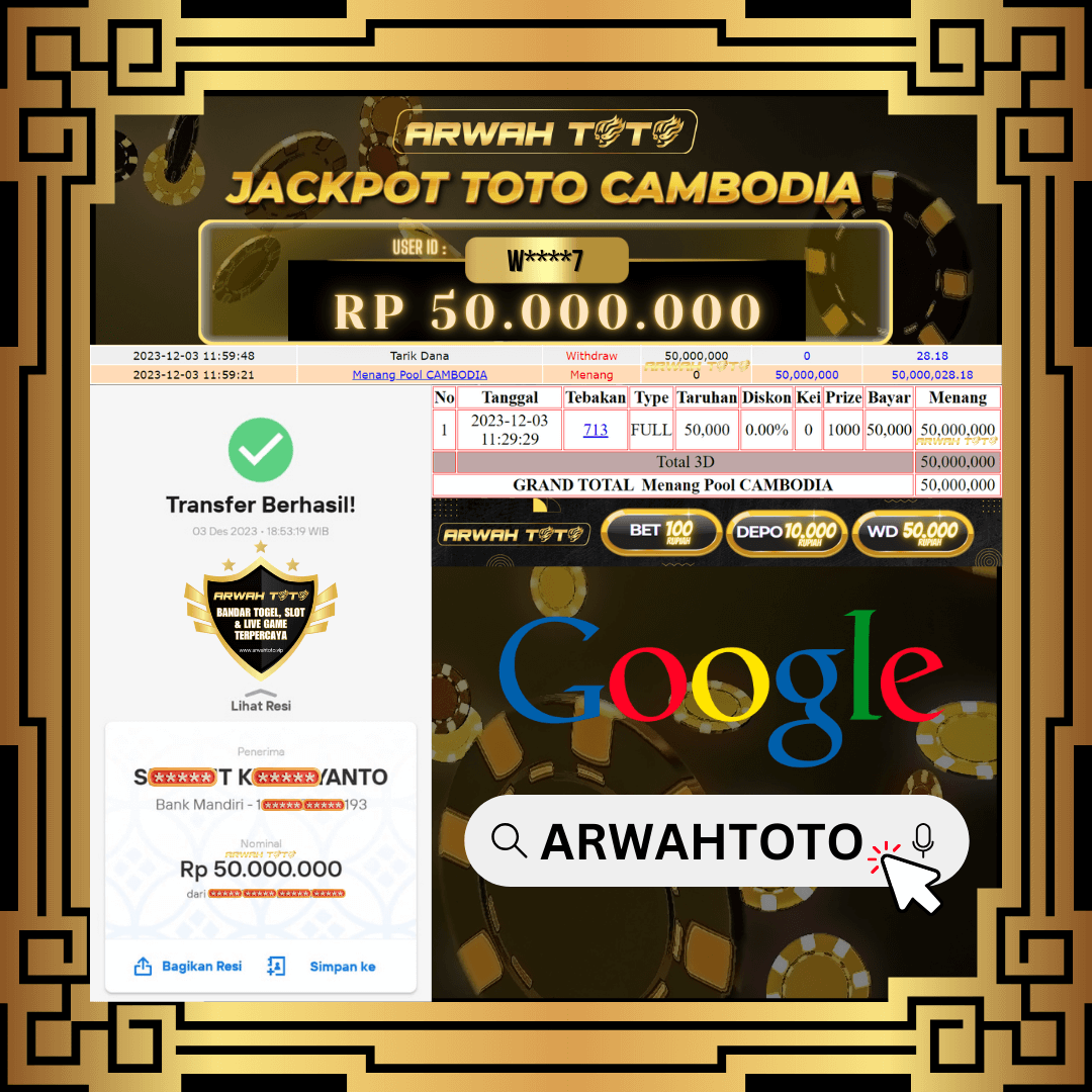ARWAH TOTO JP BAYAR LUNAS Jackpot TOTO CAMBODIA Withdraw Berhasil Rp 50.000.000