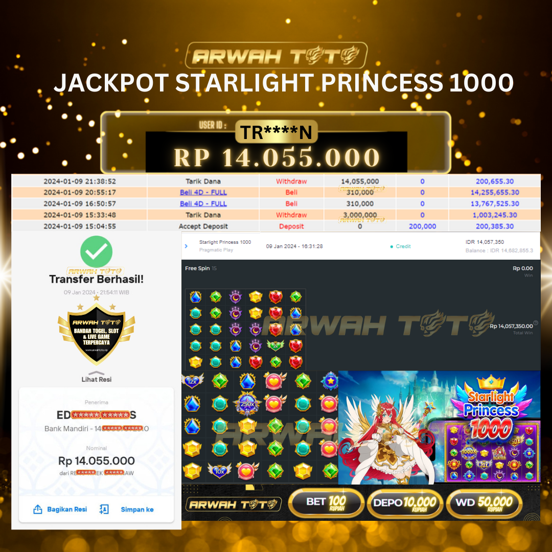 ARWAH TOTO JP DIBAYAR LUNAS Jackpot SLOT GAMES Withdraw Berhasil Rp 14.055.000