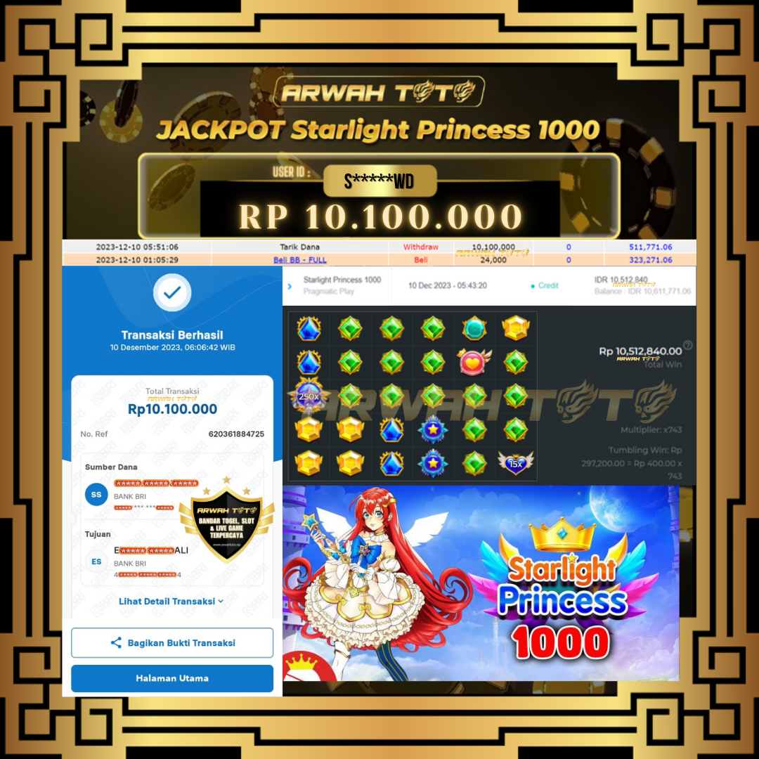 ARWAH TOTO JP DIBAYAR LUNAS Jackpot SLOT GAMES Withdraw Berhasil Rp 10.100.000