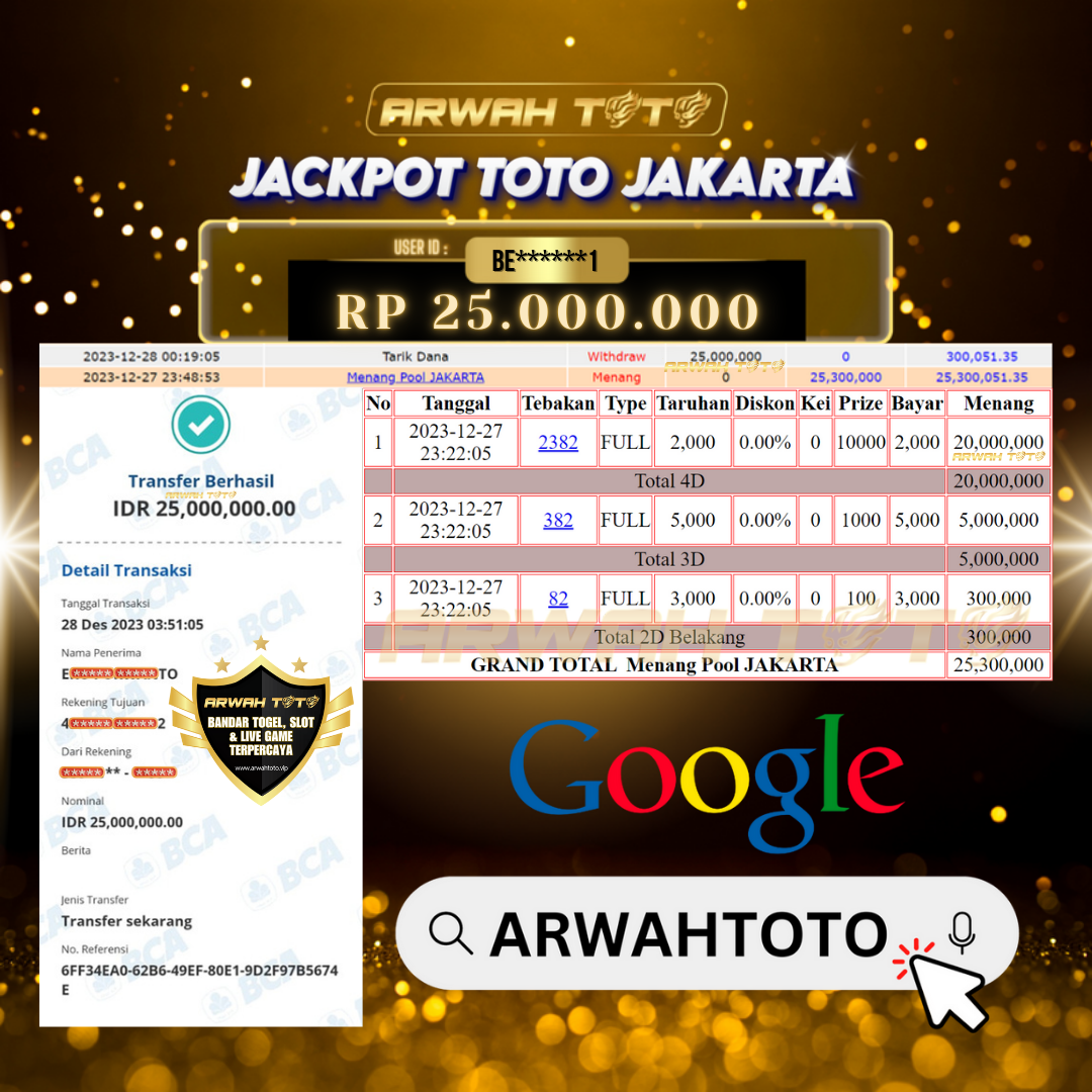 ARWAH TOTO JP BAYAR LUNAS Jackpot TOTO HONGKONG Withdraw Berhasil Rp 25.000.000