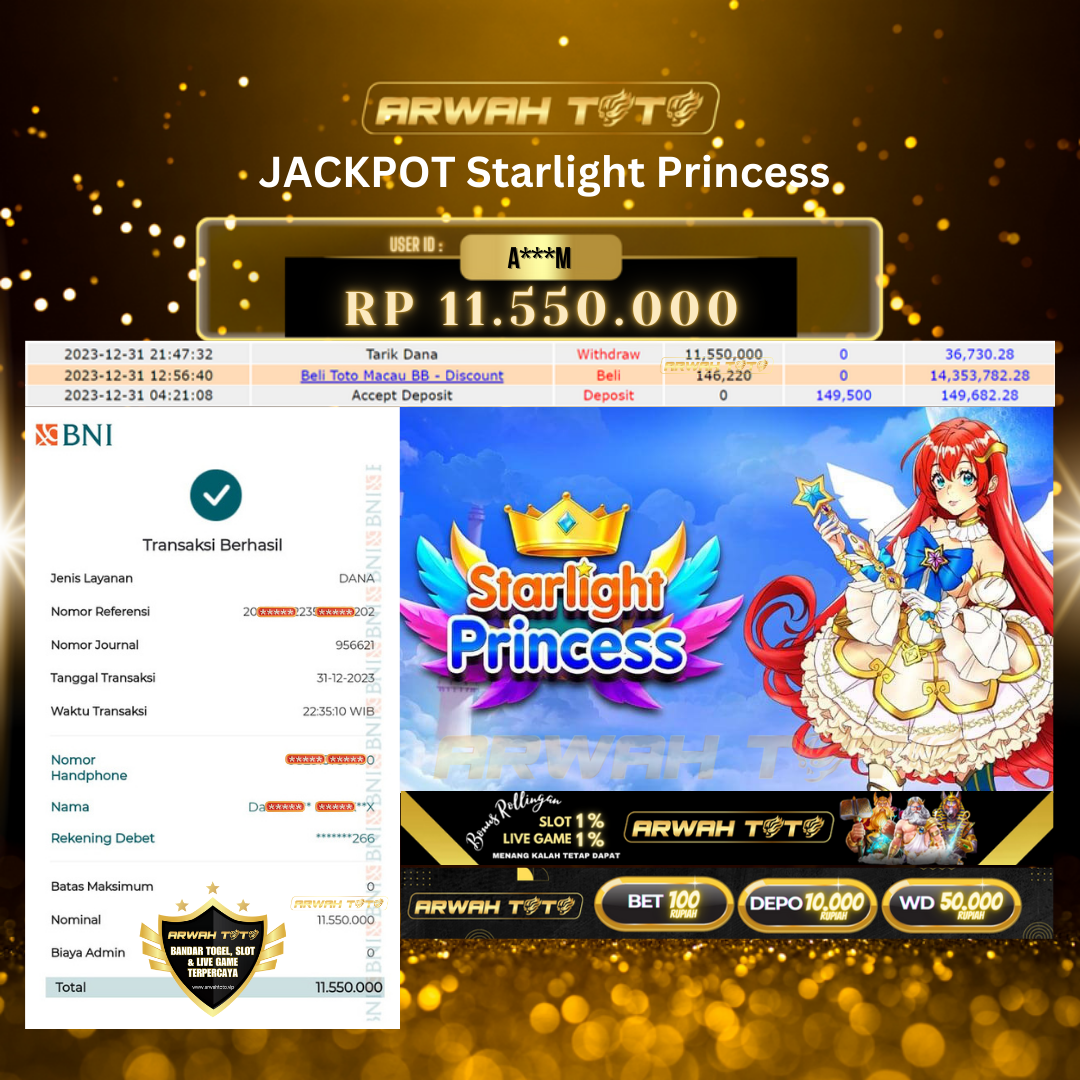 ARWAH TOTO JP DIBAYAR LUNAS Jackpot SLOT GAMES Withdraw Berhasil Rp 11.550.000