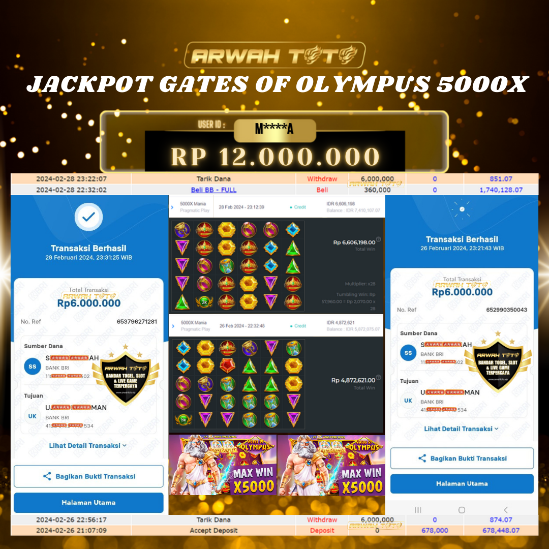 ARWAH TOTO JP DIBAYAR LUNAS Jackpot SLOT GAMES Withdraw Berhasil Rp 12.000.000