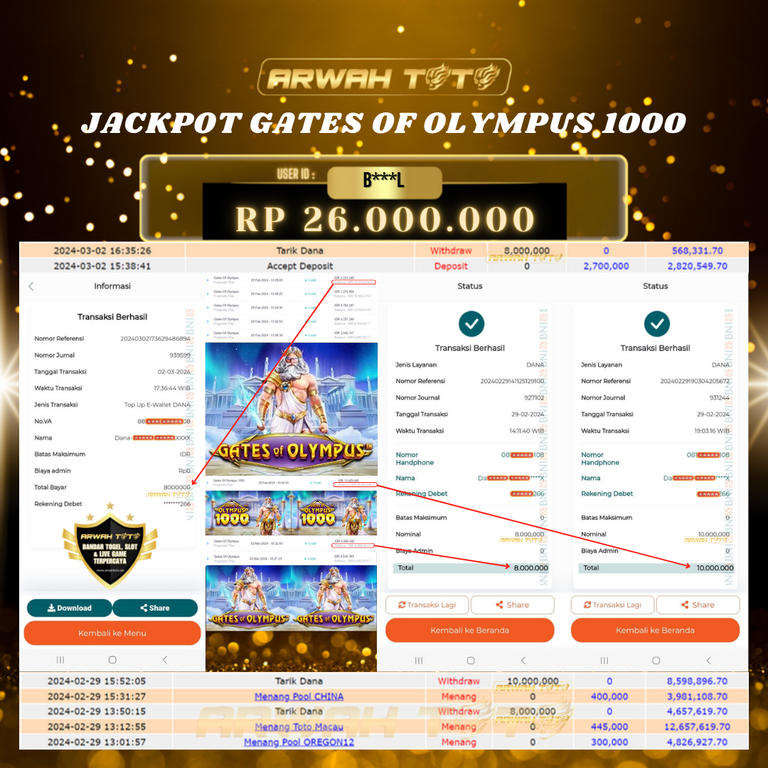 ARWAH TOTO JP DIBAYAR LUNAS Jackpot SLOT GAMES Withdraw Berhasil Rp 26.000.000