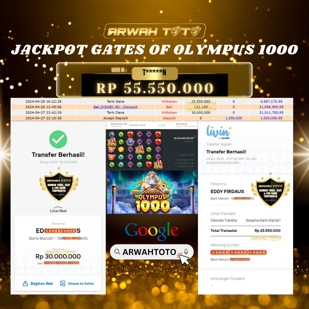 ARWAH TOTO JP DIBAYAR LUNAS Jackpot SLOT GAMES Withdraw Berhasil Rp 55.550.000