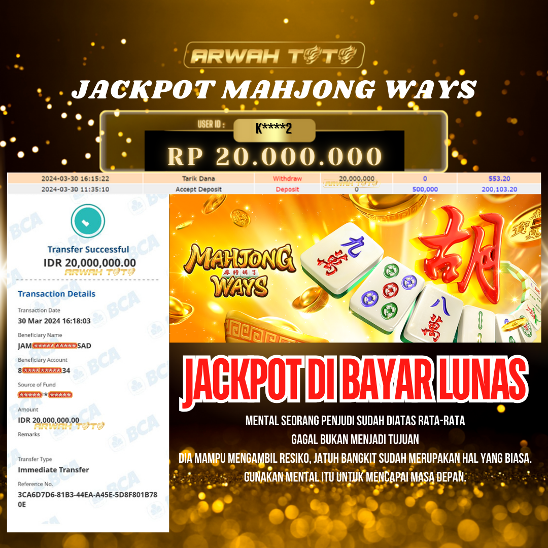 ARWAH TOTO JP DIBAYAR LUNAS Jackpot SLOT GAMES Withdraw Berhasil Rp 20.000.000