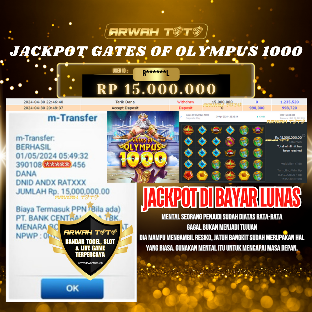 ARWAH TOTO JP DIBAYAR LUNAS Jackpot SLOT GAMES Withdraw Berhasil Rp 15.000.000