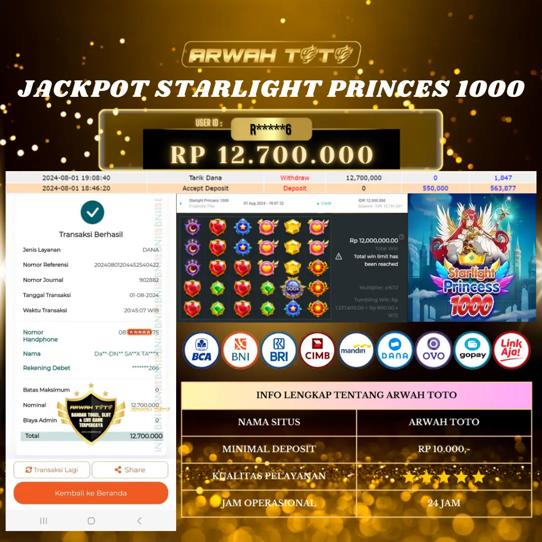 ARWAH TOTO JP DIBAYAR LUNAS Jackpot SLOT GAMES Withdraw Berhasil Rp 12.700.000