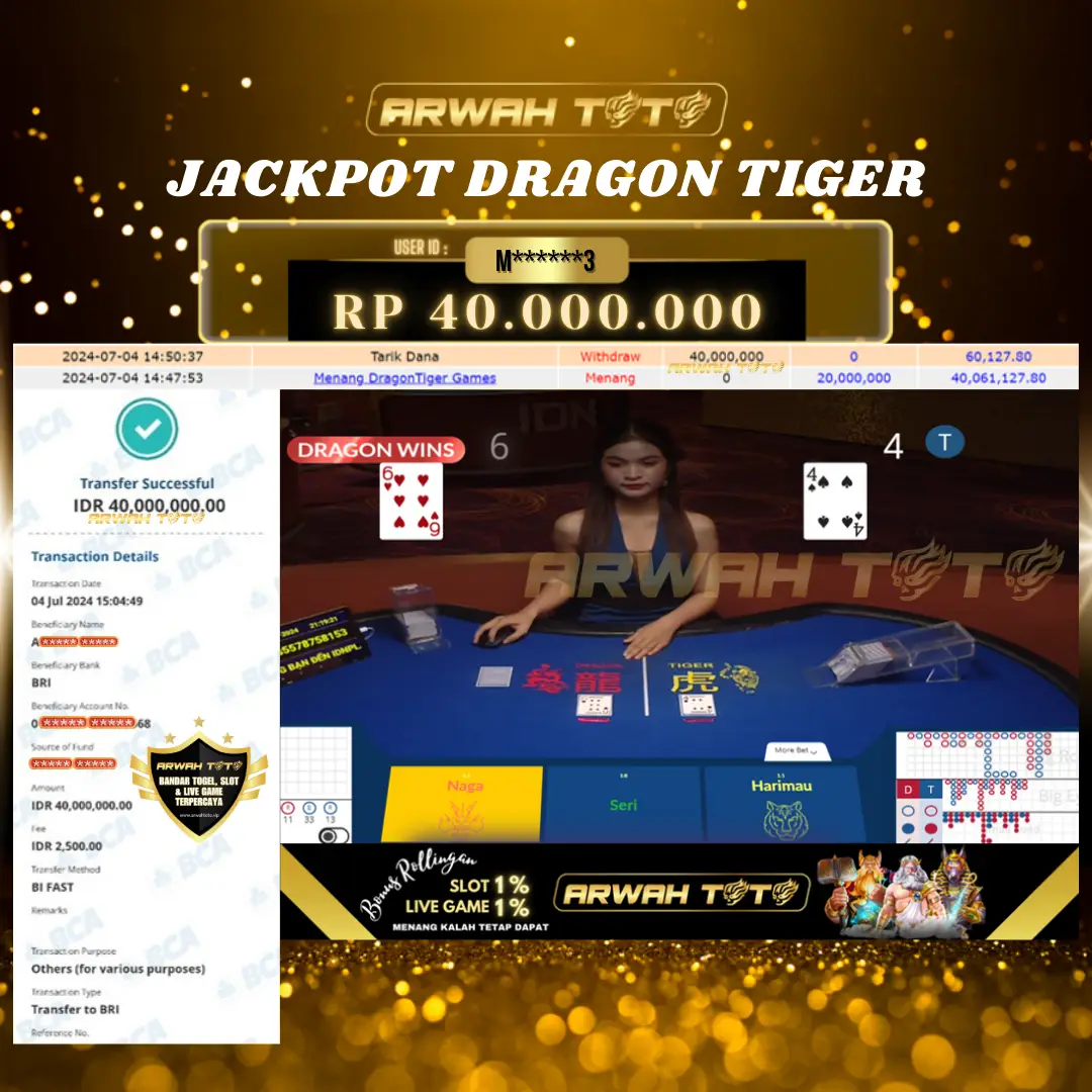 ARWAH TOTO JP DIBAYAR LUNAS Jackpot LIVE CASINO GAMES Withdraw Berhasil Rp 40.000.000