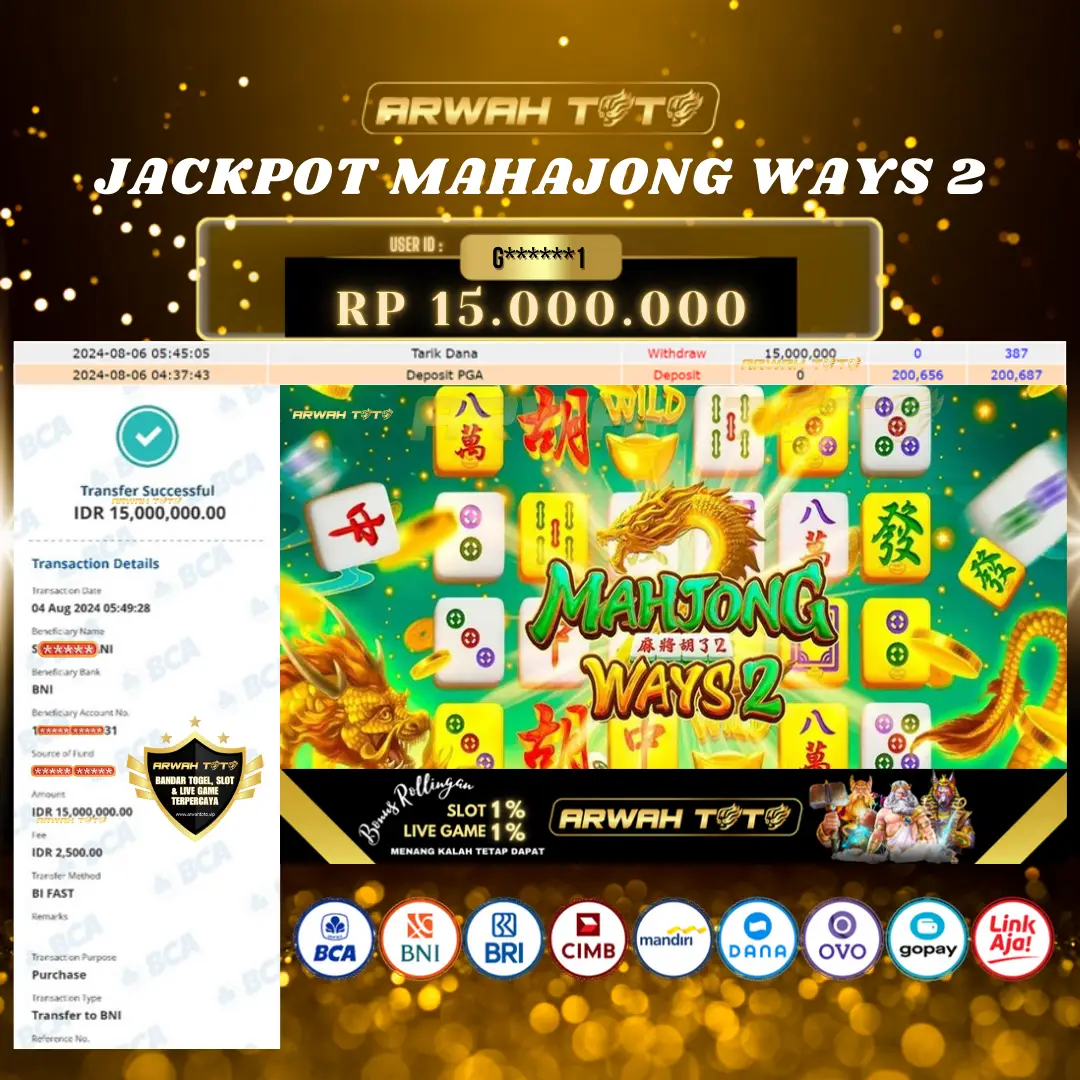 ARWAH TOTO JP DIBAYAR LUNAS Jackpot SLOT GAMES Withdraw Berhasil Rp 15.000.000