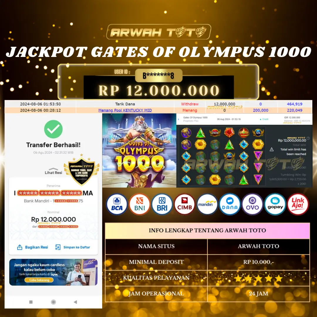 ARWAH TOTO JP DIBAYAR LUNAS Jackpot SLOT GAMES Withdraw Berhasil Rp 12.000.000