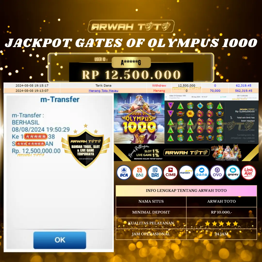 ARWAH TOTO JP DIBAYAR LUNAS Jackpot SLOT GAMES Withdraw Berhasil Rp 12.500.000