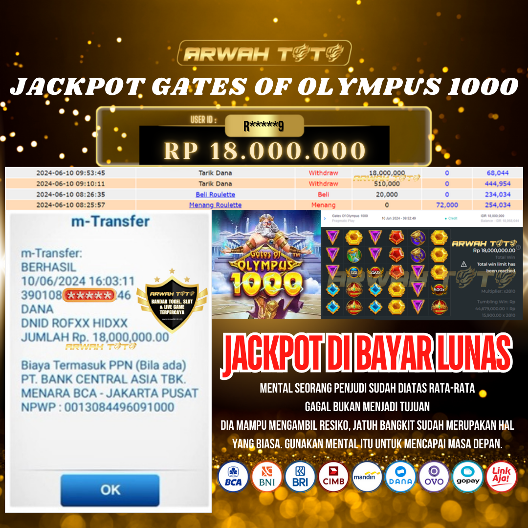 ARWAH TOTO JP DIBAYAR LUNAS Jackpot SLOT GAMES Withdraw Berhasil Rp 18.000.000