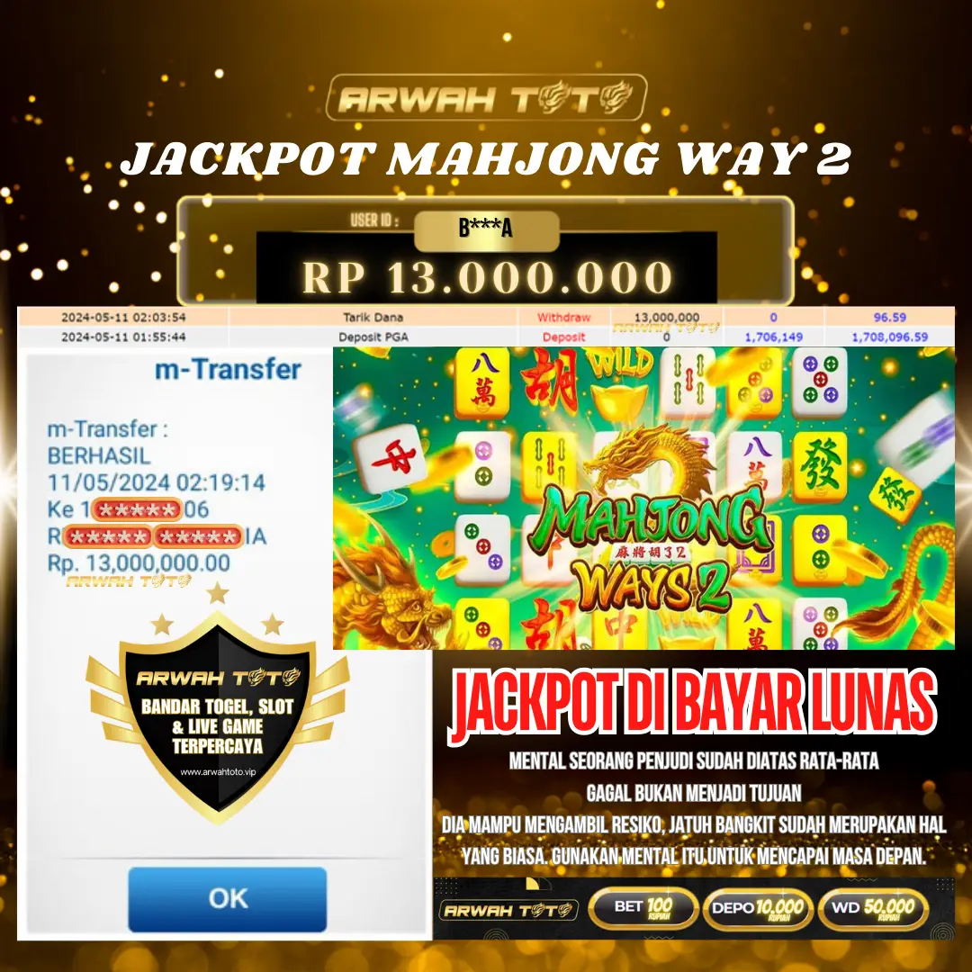 ARWAH TOTO JP DIBAYAR LUNAS Jackpot SLOT GAMES Withdraw Berhasil Rp 13.000.000