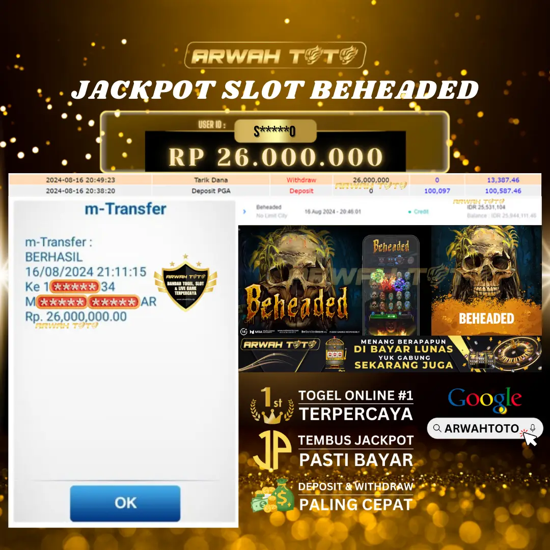ARWAH TOTO JP DIBAYAR LUNAS Jackpot SLOT GAMES Withdraw Berhasil Rp 26.000.000