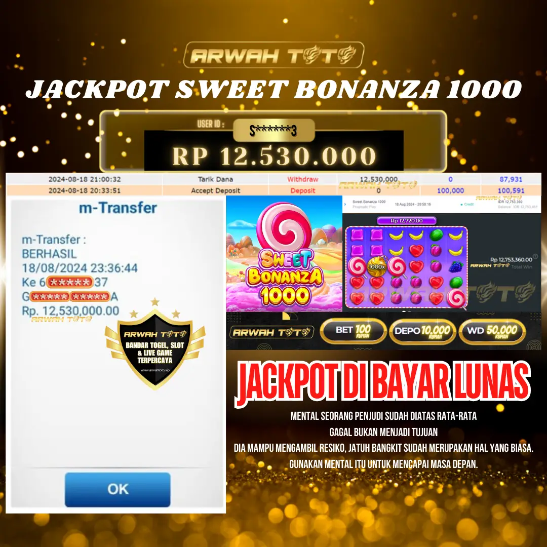 ARWAH TOTO JP DIBAYAR LUNAS Jackpot SLOT GAMES Withdraw Berhasil Rp 12.530.000
