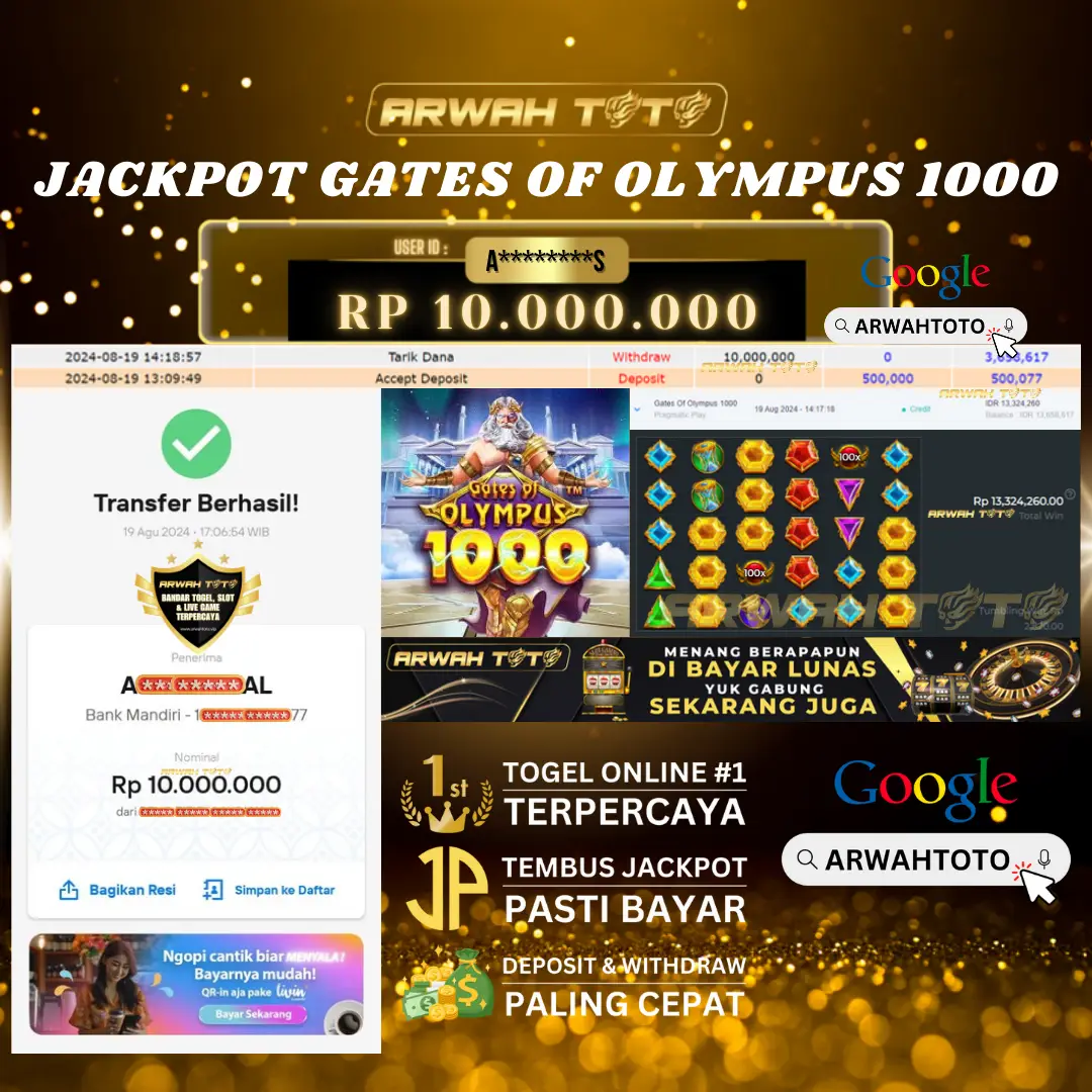 ARWAH TOTO JP DIBAYAR LUNAS Jackpot SLOT GAMES Withdraw Berhasil Rp 10.000.000