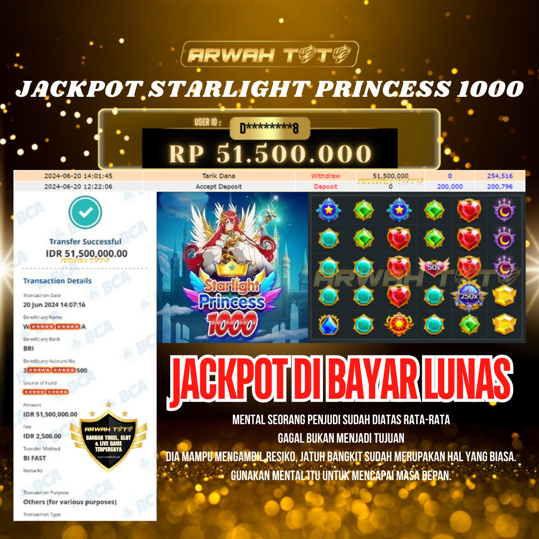 ARWAH TOTO JP DIBAYAR LUNAS Jackpot SLOT GAMES Withdraw Berhasil Rp 51.500.000