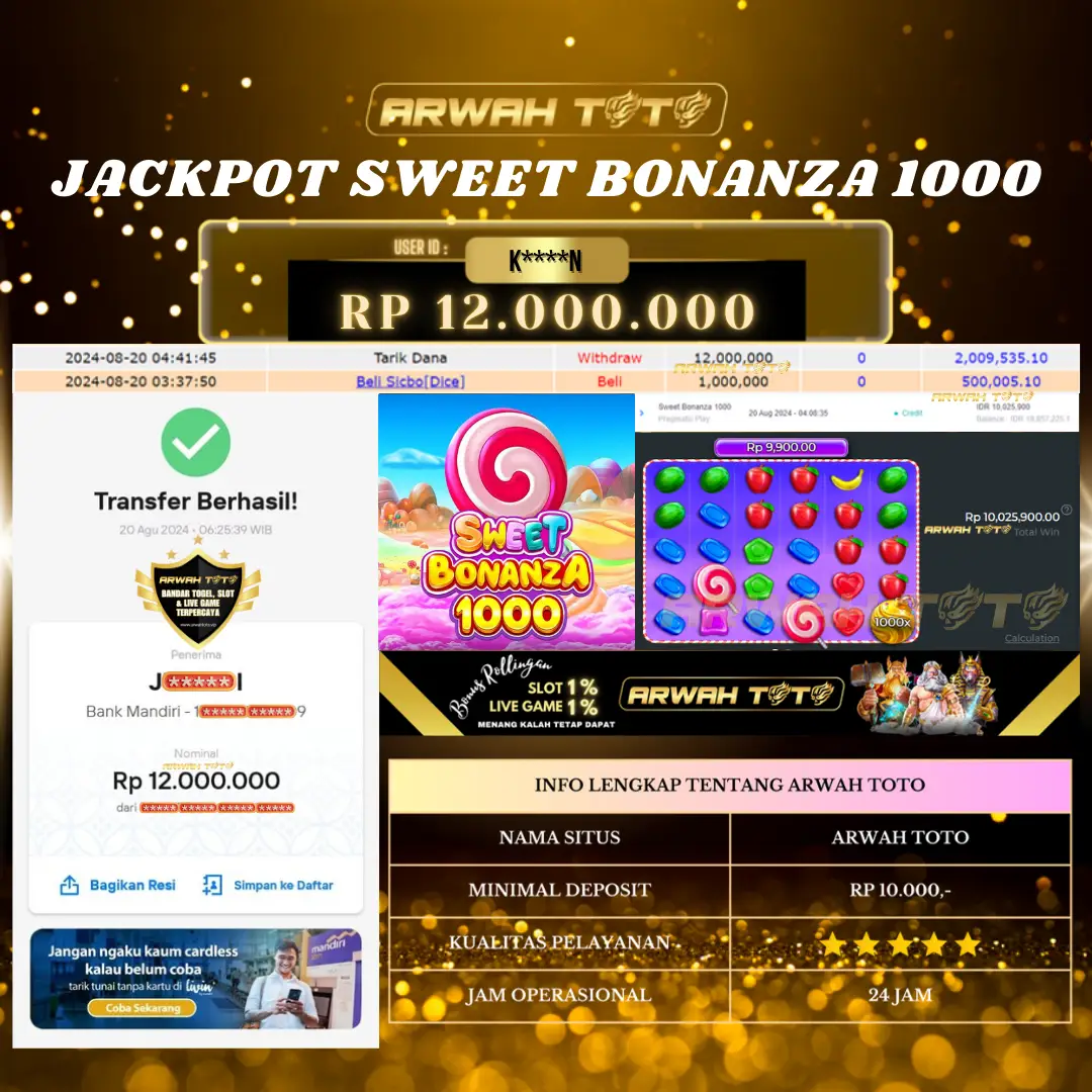 ARWAH TOTO JP DIBAYAR LUNAS Jackpot SLOT GAMES Withdraw Berhasil Rp 12.000.000