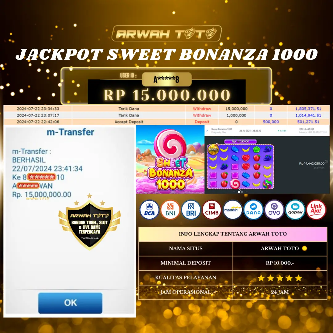 ARWAH TOTO JP DIBAYAR LUNAS Jackpot SLOT GAMES Withdraw Berhasil Rp 15.000.000