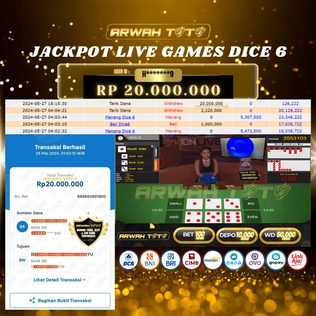 ARWAH TOTO JP DIBAYAR LUNAS Jackpot LIVE CASINO GAMES Withdraw Berhasil Rp 48.900.000