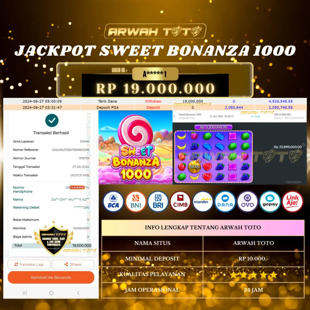 ARWAH TOTO JP DIBAYAR LUNAS Jackpot SLOT GAMES Withdraw Berhasil Rp 19.000.000