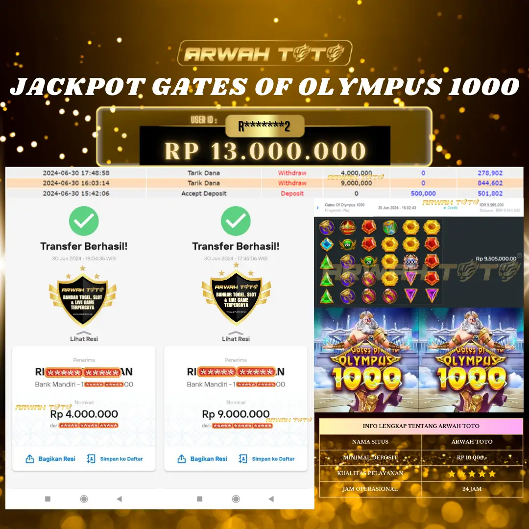ARWAH TOTO JP DIBAYAR LUNAS Jackpot SLOT GAMES Withdraw Berhasil Rp 13.000.000