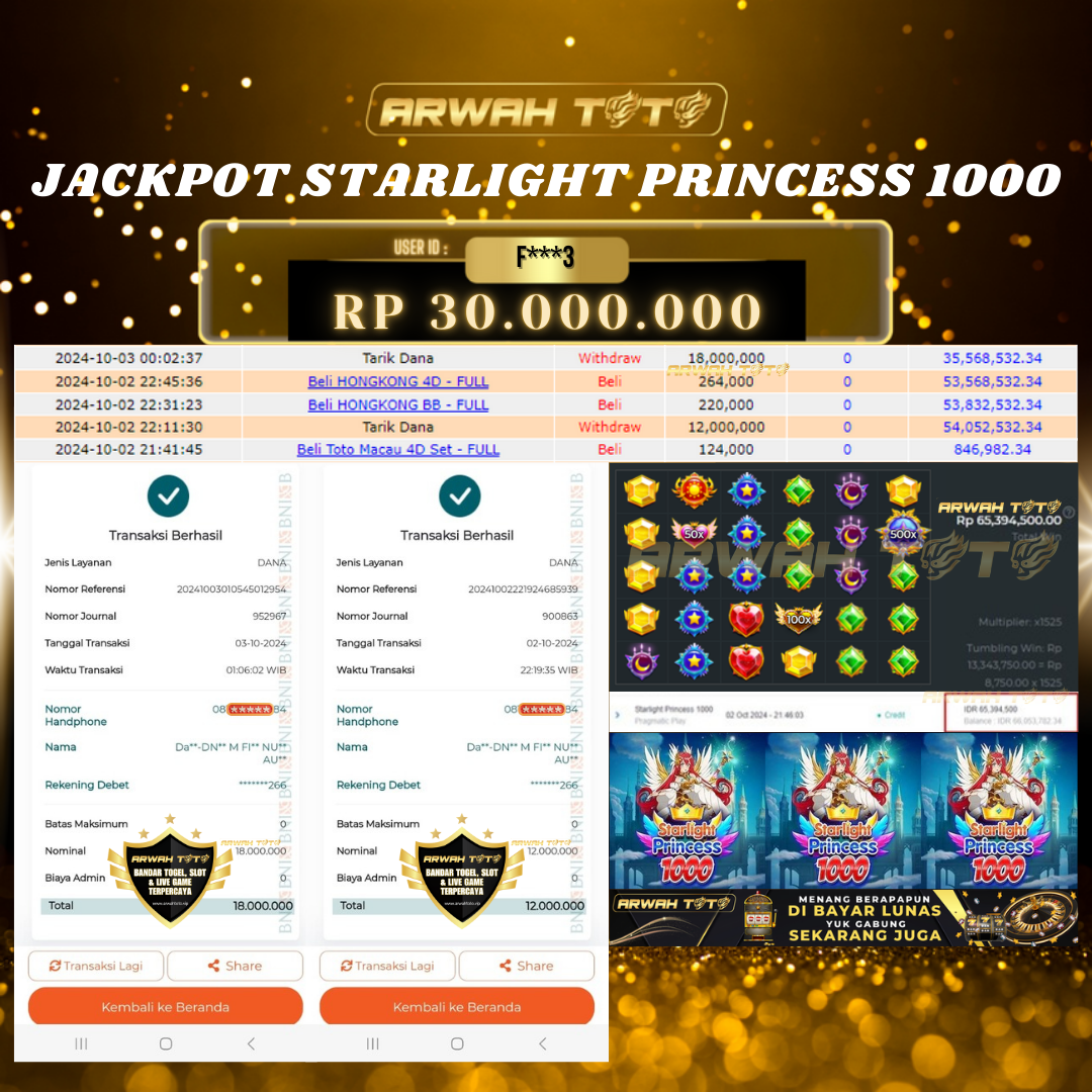 ARWAH TOTO JP DIBAYAR LUNAS Jackpot SLOT GAMES Withdraw Berhasil Rp 30.000.000