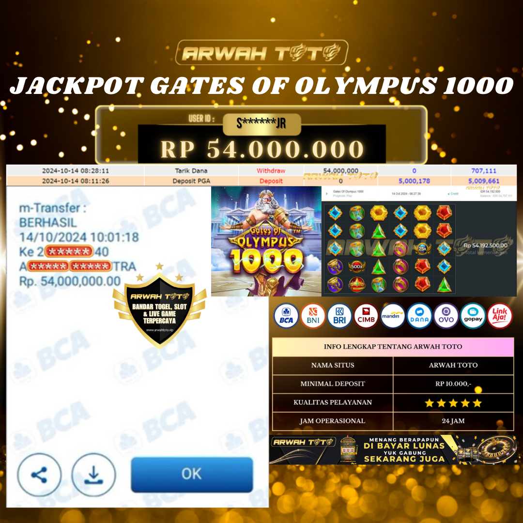 ARWAH TOTO JP DIBAYAR LUNAS Jackpot SLOT GAMES Withdraw Berhasil Rp 54.000.000