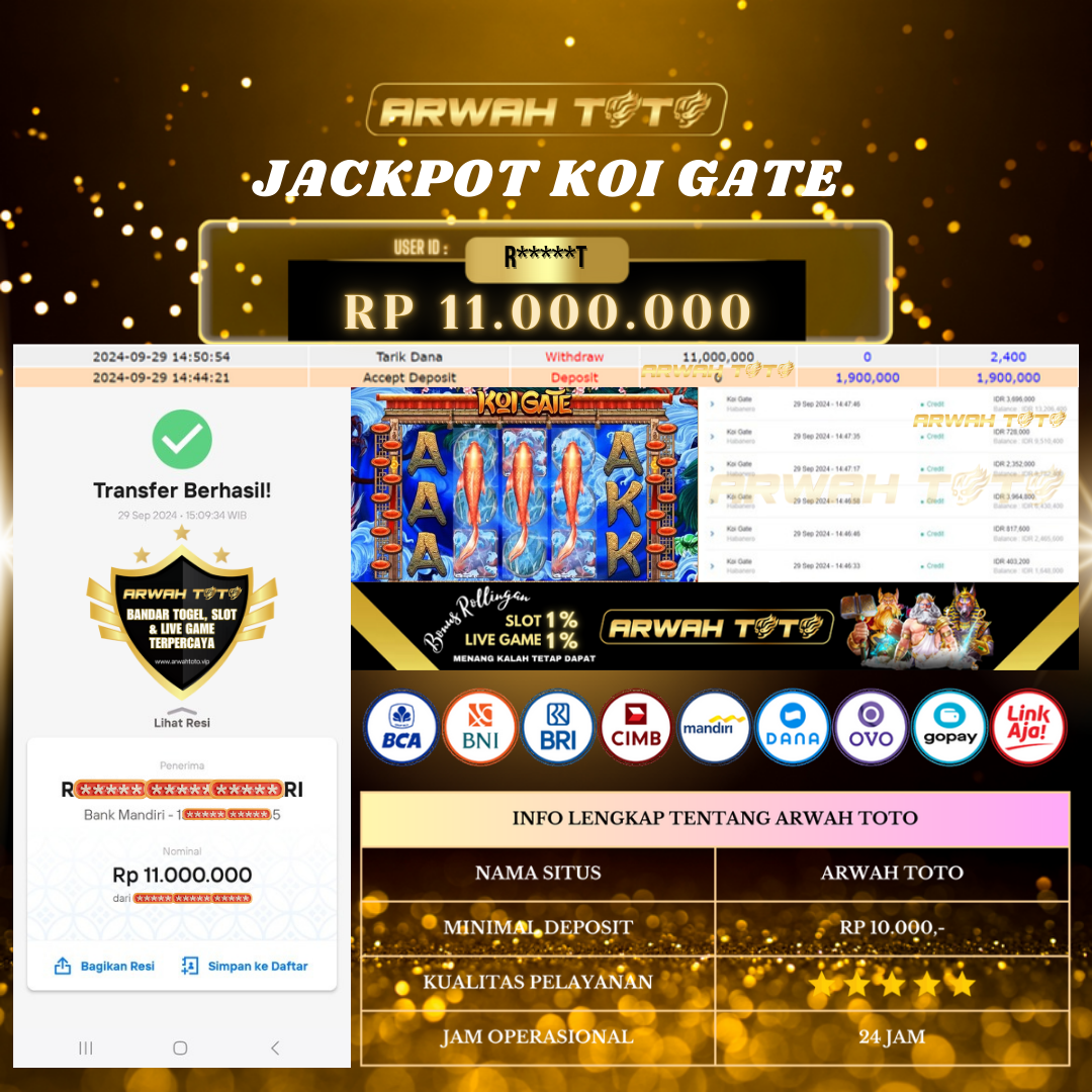 ARWAH TOTO JP DIBAYAR LUNAS Jackpot SLOT GAMES Withdraw Berhasil Rp 11.000.000